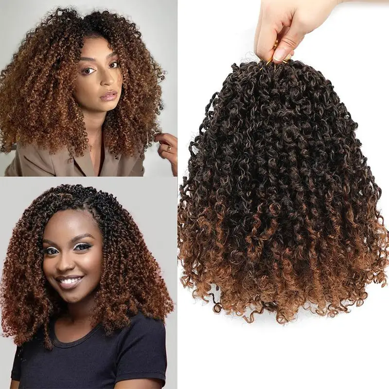 【B】8Inch Afro Kinky Curls Crochet Synthetic Ponytail Braids Extension Spirals Curly Fluffy Crochet Heat Resistant Ponytails