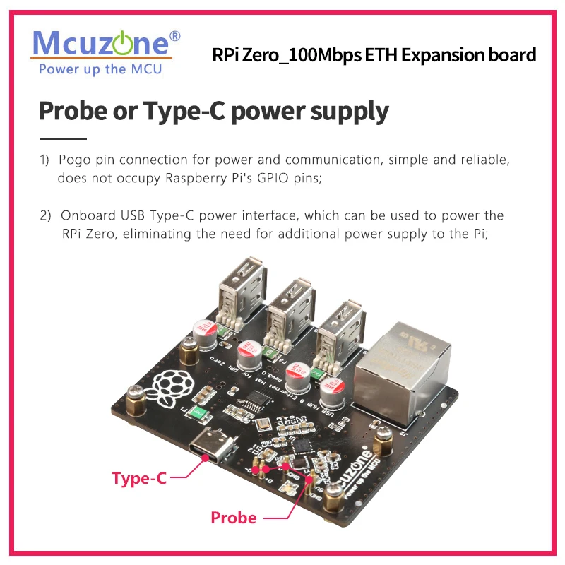 RPi0_3U1ETH,10/100Mbps Ethernet and 3*USB  for RaspberryPi zero W/WH, zero2 W, USB HUB,driver free