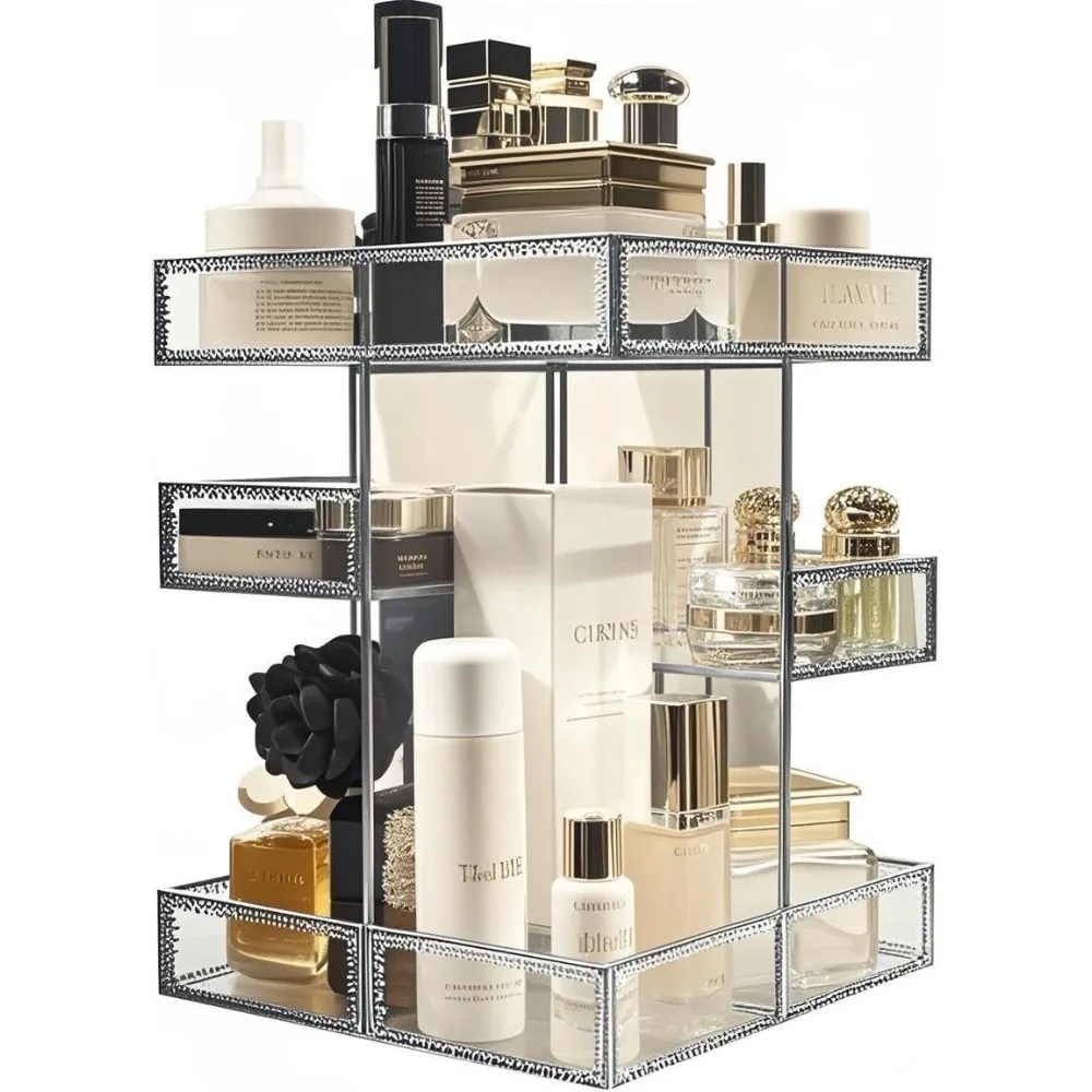 

360 Degree Rotation Cosmetic Organizer -Premium Makeup Storage with Spin Base,Antique Countertop Cosmetic Storage
