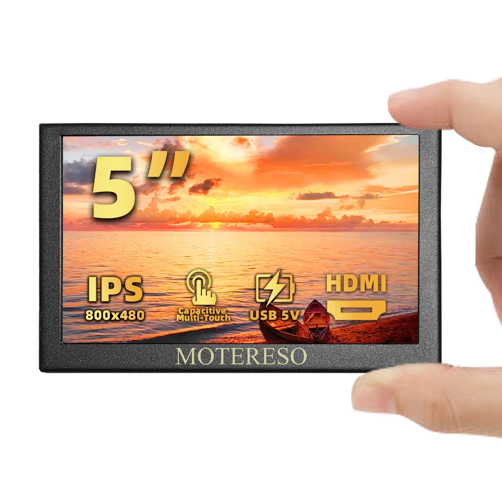 MOTERESO Small Monitor 5inch Auxiliary Monitor 800x480 IPS LCD Little Screen Display Aida64 for PC Case Temperature Monitoring