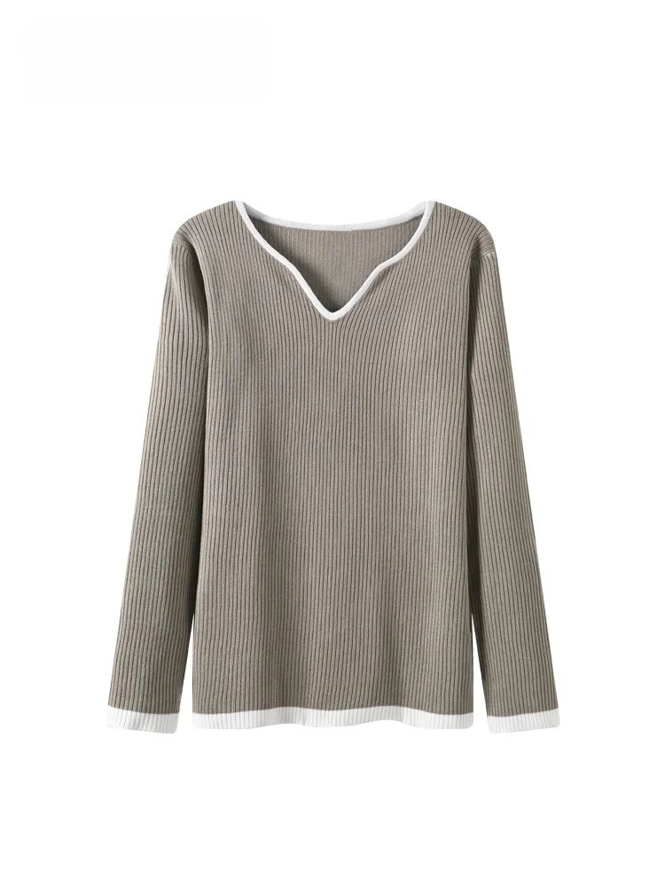 Suéter de punto para mujer de talla grande, cuello en V, manga larga, dobladillo irregular, moda otoño-invierno, efecto adelg...
