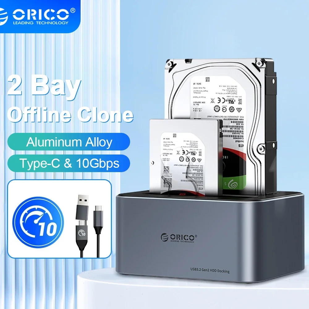 

ORICO 2.5/3.5" HDD Enclosure Aluminum Hard Disk Docking Station Type-C 10Gbps with Offline Clone External Hd Case Dual-bay Base