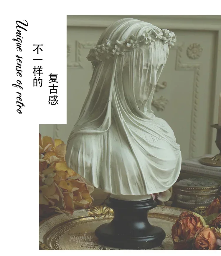 AZ Artwork Veiled Lady Character Resin Sculpture Cape Woman Figures Portrait Statue Ornaments Living Room Decoration Furnishings
