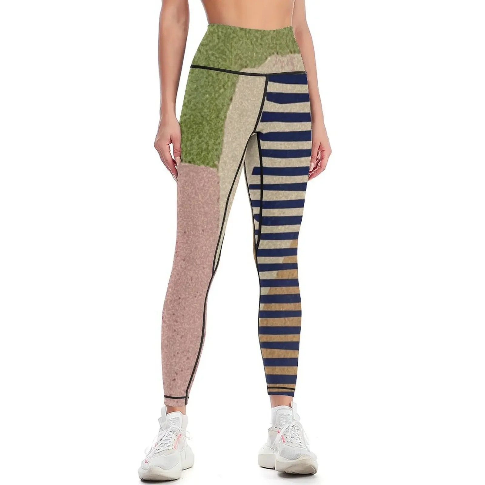 

Modern Contemporer Abstract Painting in Blue, Pink, Yellow, Beige and Black Leggings push up fitness Womens Leggings