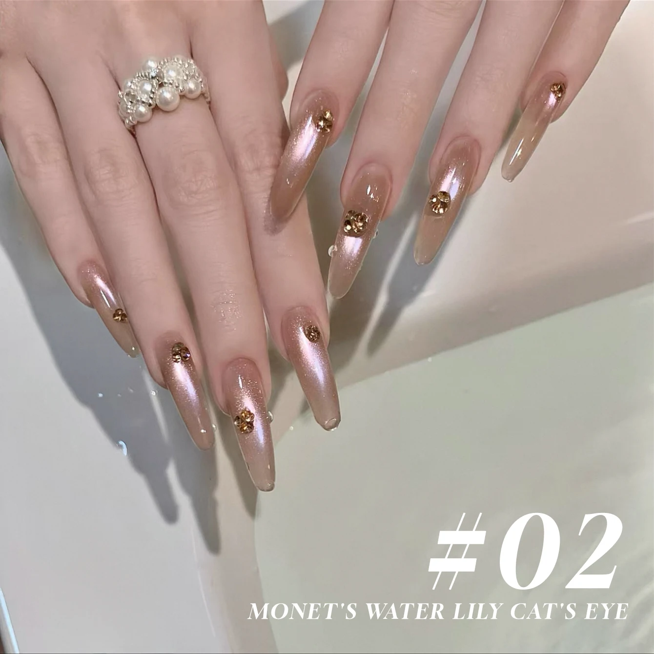 MIANEL 12ML 1 pièces été Monet eau Lily oeil de chat Gel vernis à ongles Satin blanc oeil de chat perle de verre cristal vernis à ongles bleu ongles