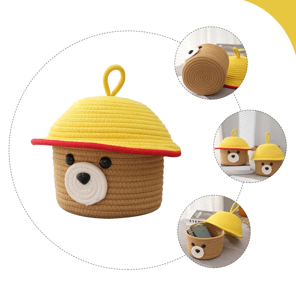 

Lovely Bear Design Cotton Rope Storage With Lid Organizer Desktop Basket Portable Multipurpose Basket For Home Decor Kids