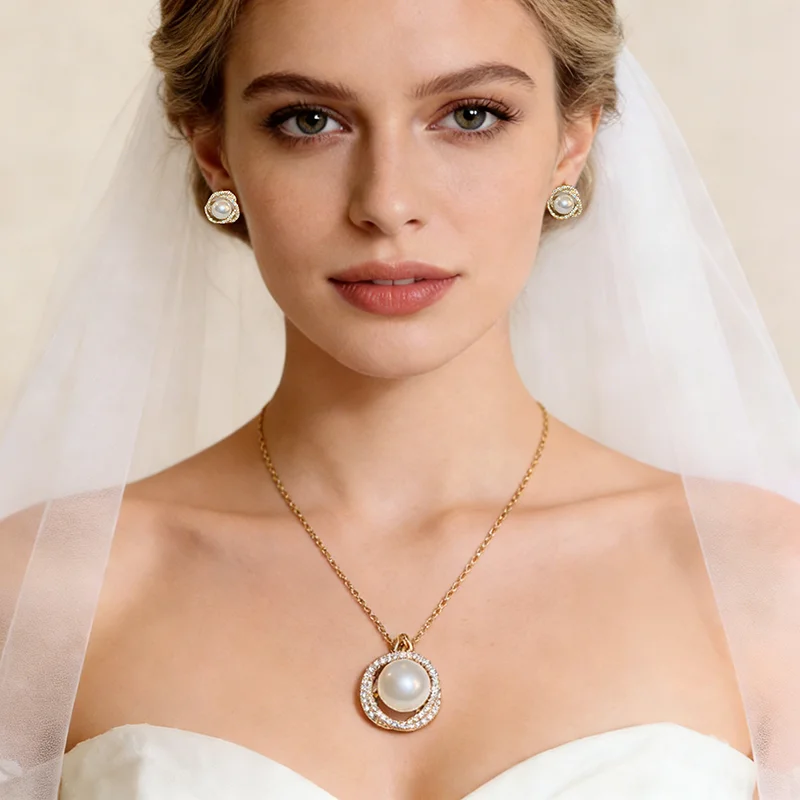 

Серьги-гвоздики с цирконием, покрытые золотом 14 карат, французское ретро-колье с имитацией жемчуга, модные элегантные женские свадебные аксессуары A