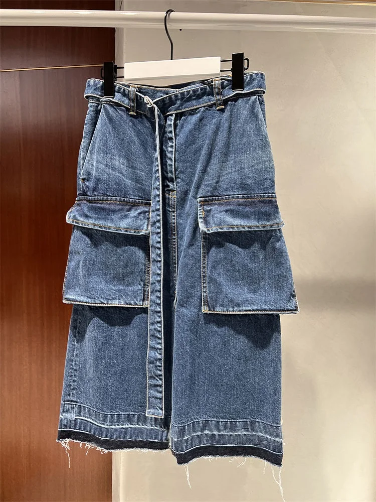 

FOG SACAISlim Fit Denim Skirt Casual Sle with kets Work Wear Design High Waist Cotton ort Skirts for Spring Summer