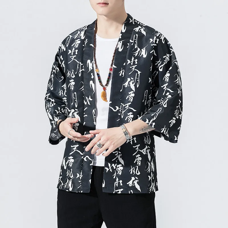 Camisas Finas Masculinas com Estampa Tradicional, Roupa Asiática, Kimono Japonês, Camisas Masculinas Yukata, Blusas Femininas Harajuku Soltas, Casaco 