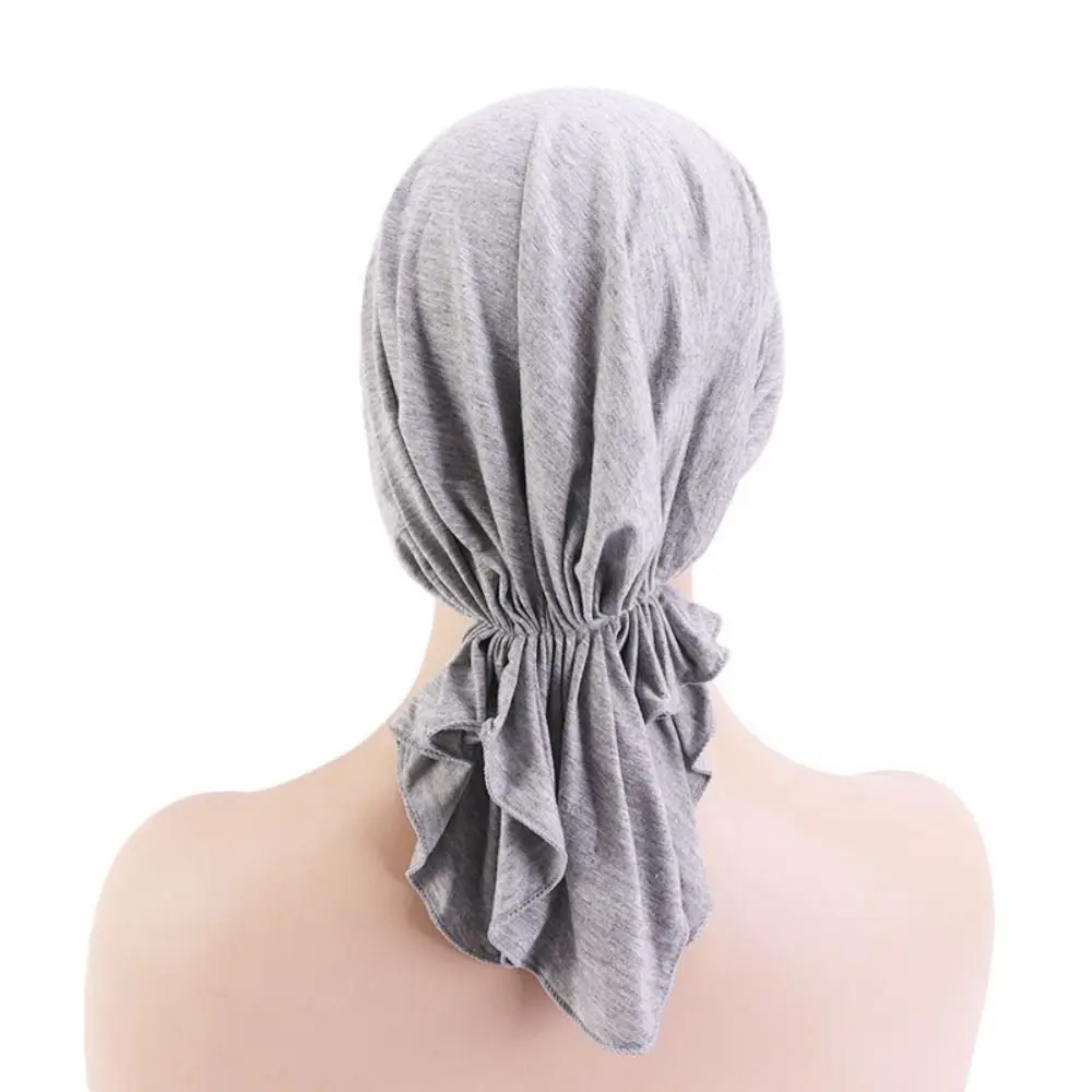 Damskie nakrycie głowy z falbanką, turban damski, jednolity kolor, oddychający, muzułmańska chusta na głowę, miękki materiał, czapka na chemioterapię, na wypadanie włosów