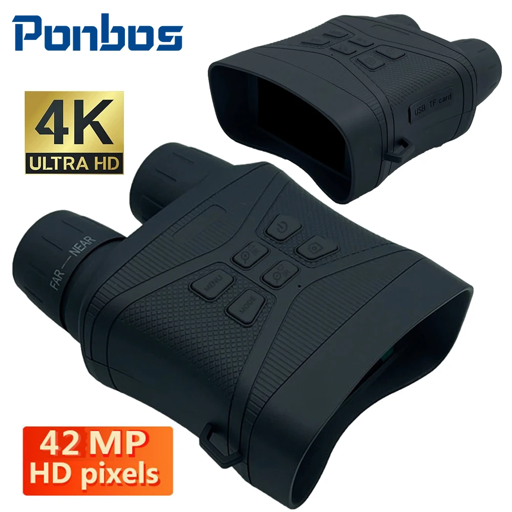 Ponbos Z3 4K UHD 42MP 200M Infrared Binoculars Night Vision Portable Mini 5X Zoom Digital Telescope Camera for Hunting Camping