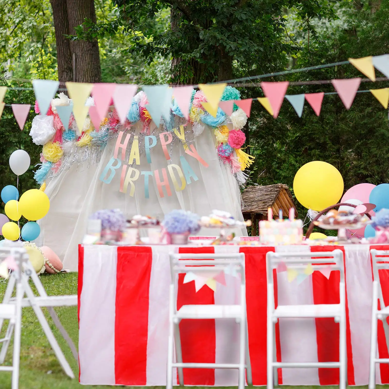 Red White Striped Table Skirt Disposable Circus Table Skirts Happy Birthday Wedding Festival Plastic