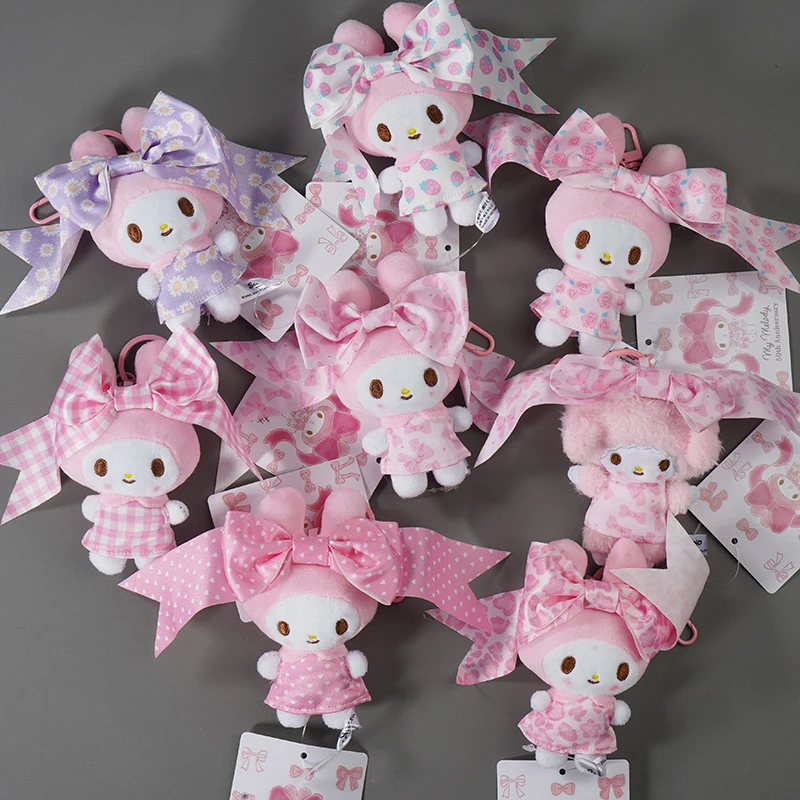 Kawaii Cartoon My Melody Plush doll 50Th Anniversary bowknot Melody Plush Keychain Bag Accessory Toys Collectible Birthday Gift
