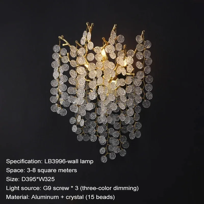 Nordic Crystal Wall Lamp, Luxo Ouro Luz, Iluminação Decoração, Sala de estar, Quarto, Cabeceira, Sala de jantar, Corredor, K9