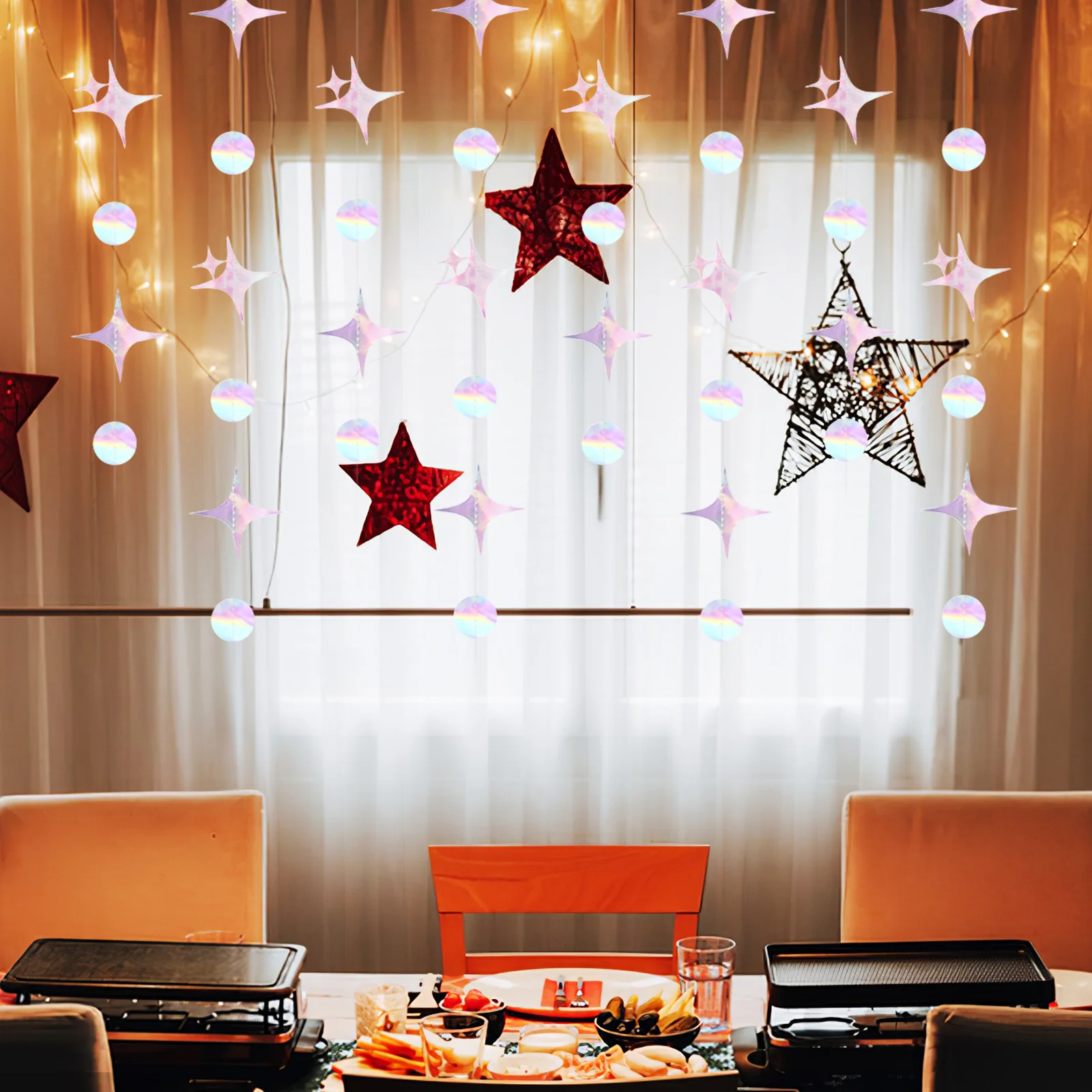 

4Pcs Iridescent Party Garland Star Circle Dot Birthday Wedding New Year Decorations Streamers Birthday Star Garland