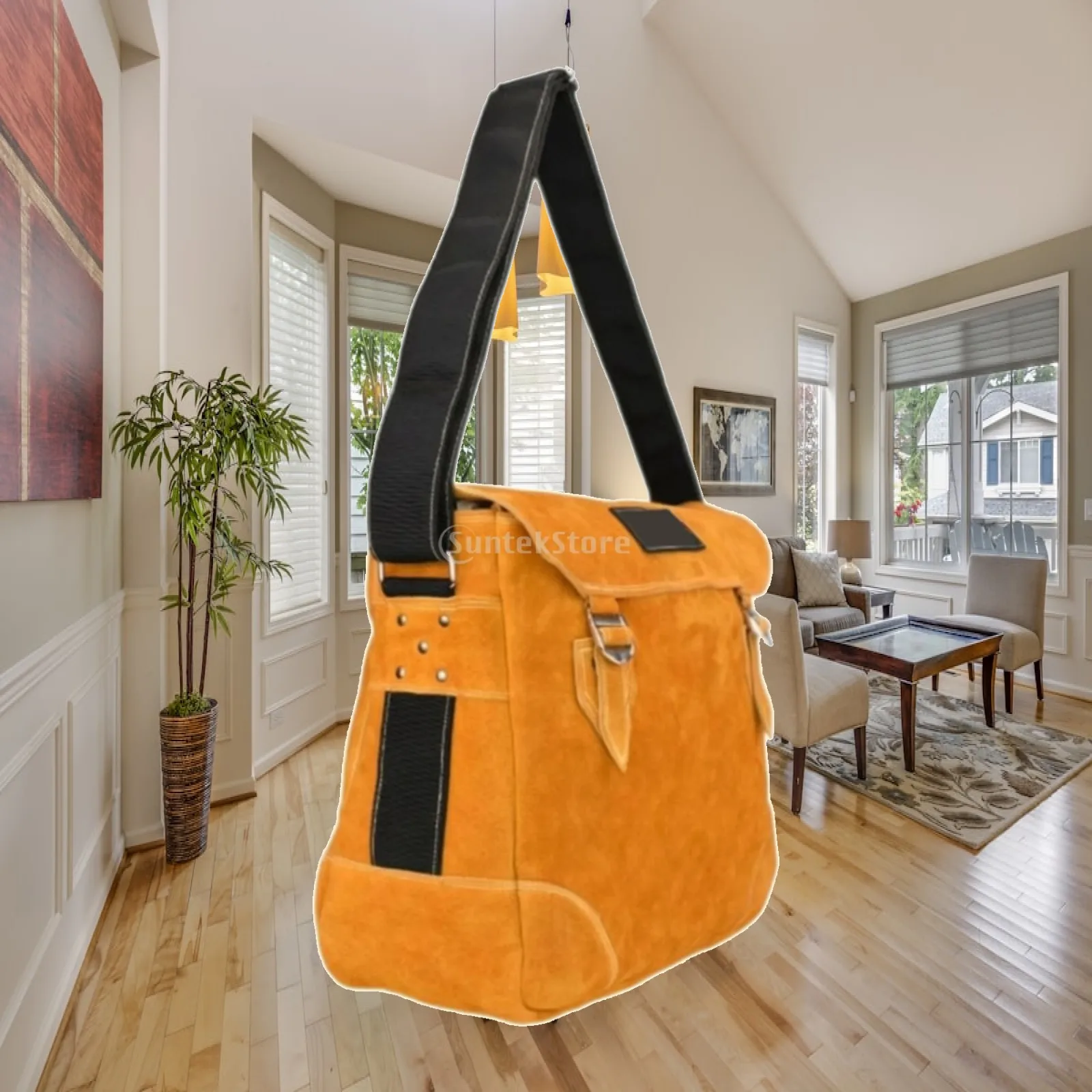 Reinforced Cowhide Leather Tool Pouch for Electrician Use with Shoulder Strap for Hand Tools and Repair Work