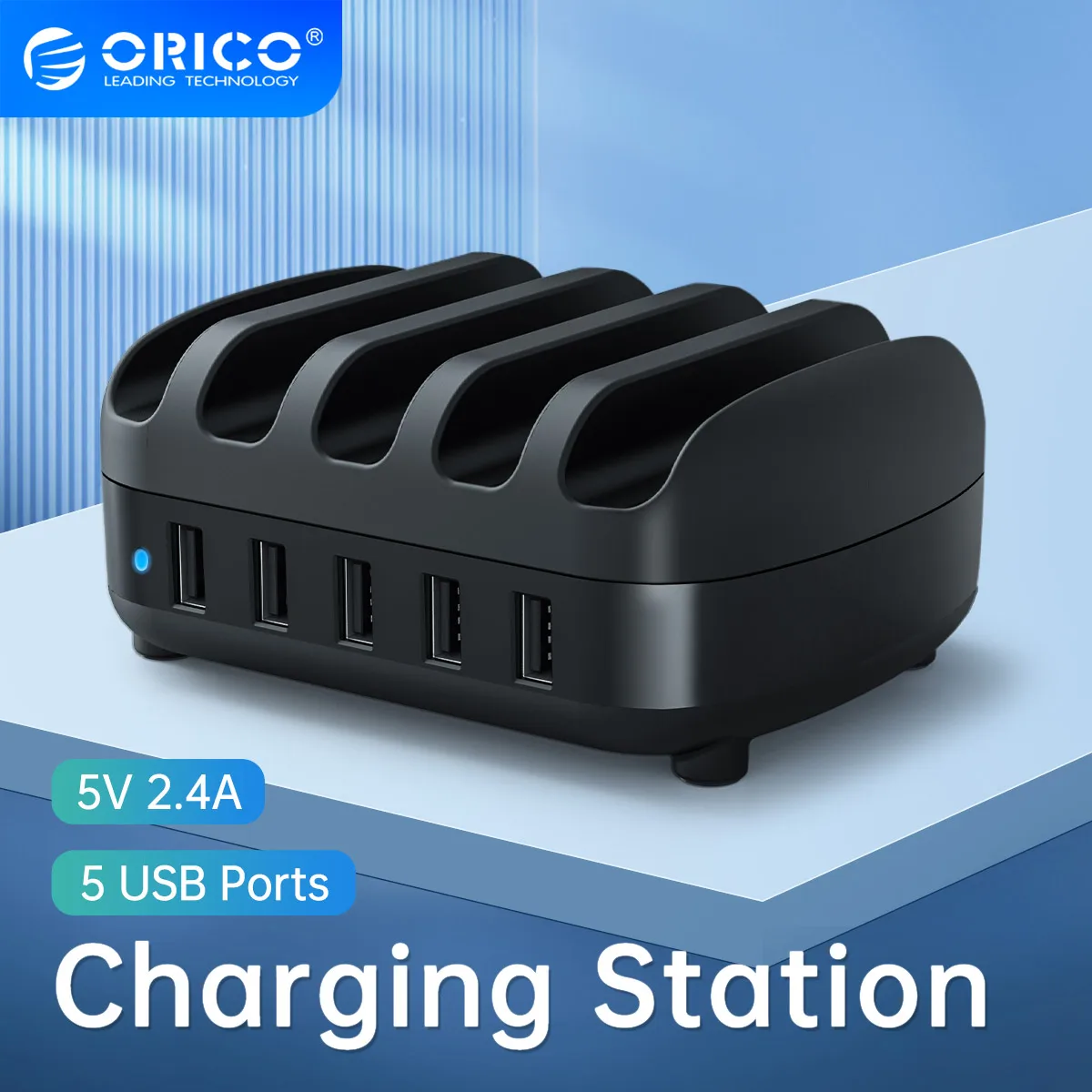 

ORICO 5 Ports USB Charging Station 40W Max USB Docking Station Cell Phone Holder USB Charger for Phone PC Tablet