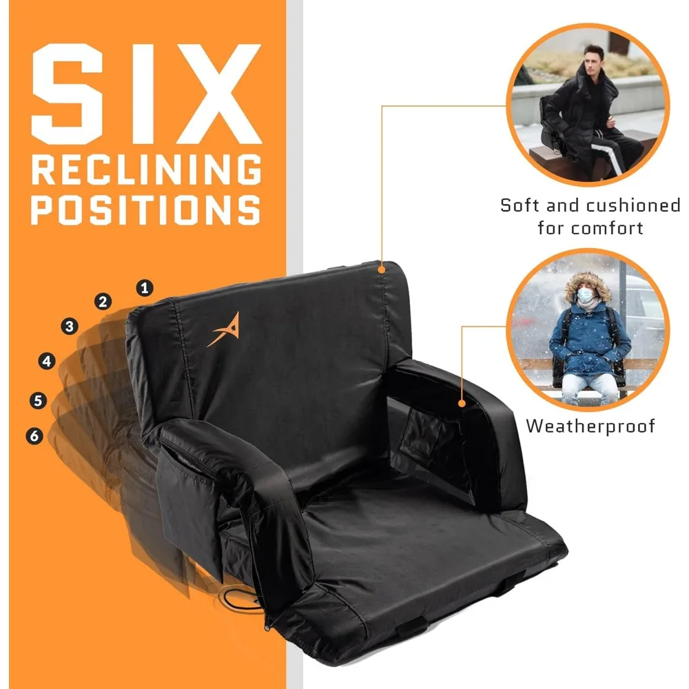 Sièges de stade pliables améliorés avec support arrière, batterie USB et réglage de la chaleur à 3 niveaux