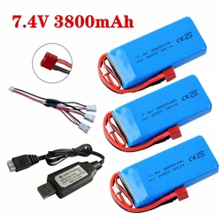 2S 7.4V 3800mAh LiPo Battery + Charger For Wltoys 144010/12428/124019/124018 1/14 1/10 RC Car Battery Spare Parts 7.4V Battery