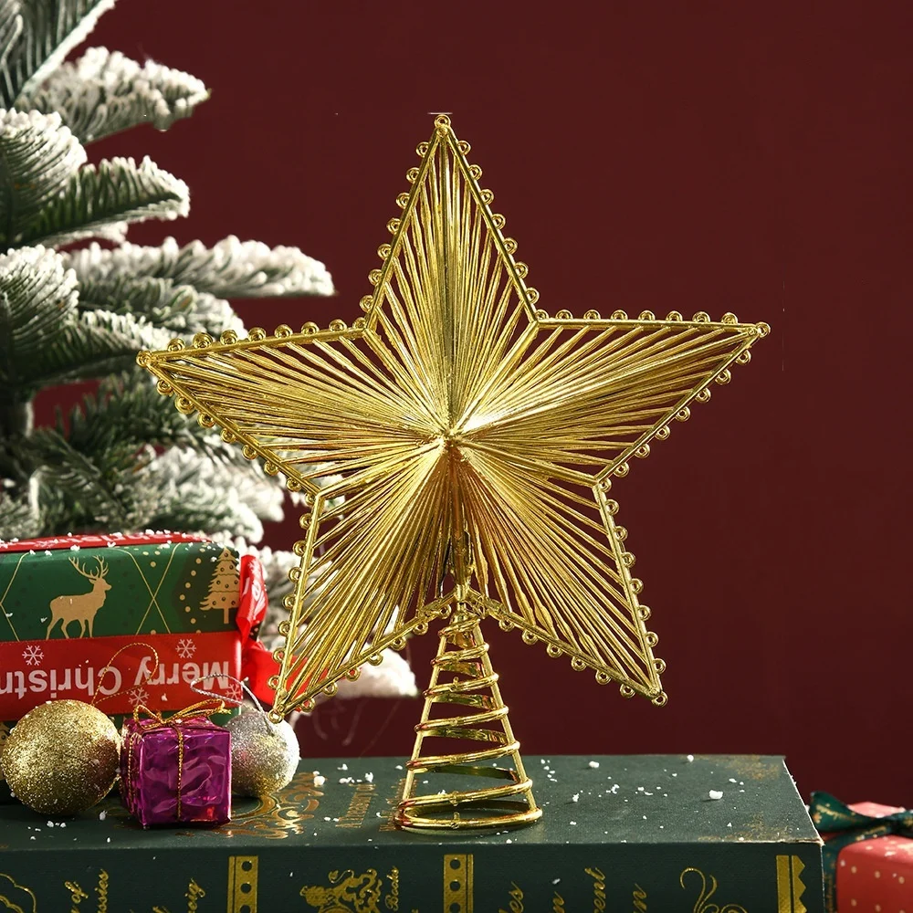 Golden Christmas Tree Toppers Hollow Iron Star ตกแต่งคริสต์มาสสําหรับ Xmas Tree เครื่องประดับ Navidad ใหม่ปี 2025 Party