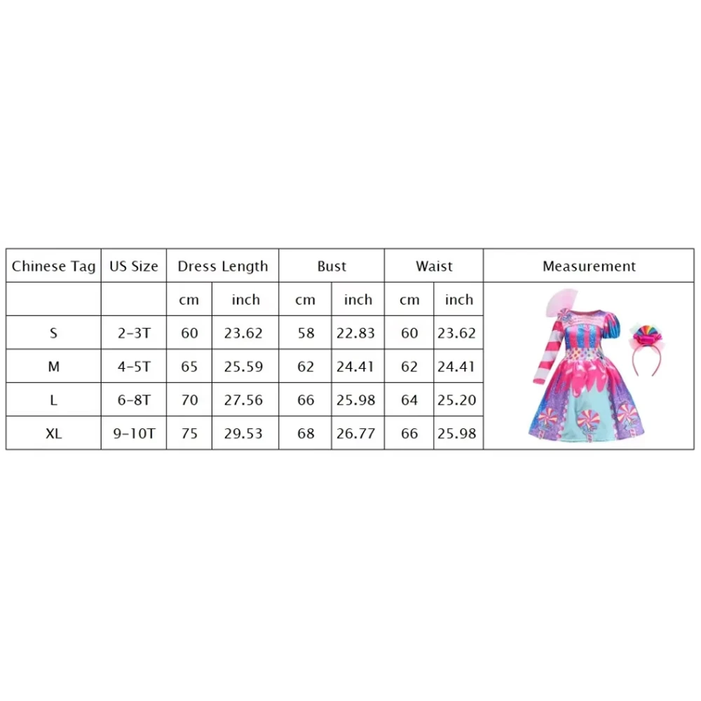 2026 Kinder Purim Verkleidung Regenbogen-Süßigkeitenkleid mit Stirnband Lollipop Cosplay Kostüm Kinderkleid Geburtstag Karneval Party Geschenk – Detail 1