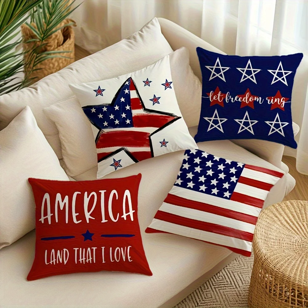 Patriotic American Flag Pillow Covers, USA Star Stripes Decorative Throw Pillow Cases, 4th of July Home Decor Cushion Covers