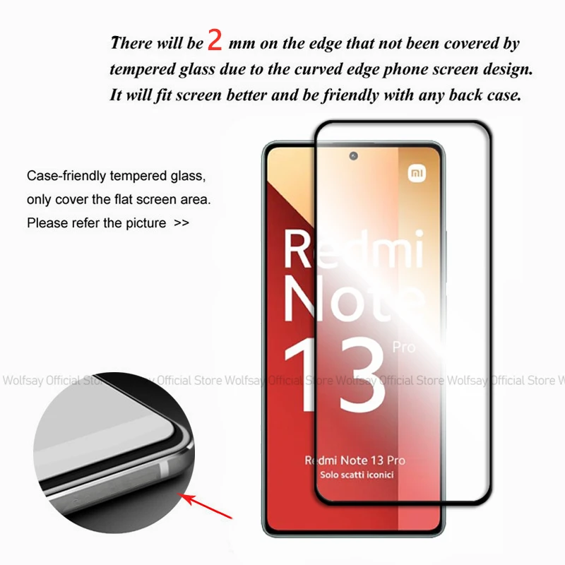 Full Glue Glass For Xiaomi Redmi Note 13 Pro 4G Screen Protector Xiaomi Redmi Note 13 Pro 4G Tempered Glass Phone Film Protector