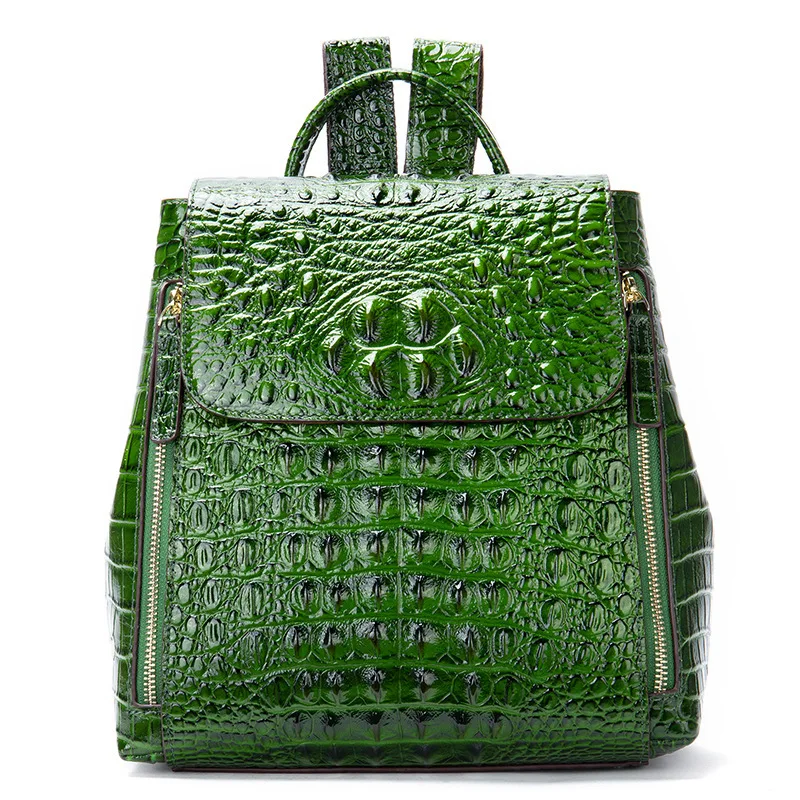 Imagem -02 - Mochila de Couro Genuíno Padrão de Aligador Bolsa de Ombro de Couro Real Vintage para Mulheres Mochilas de Crocodilo para Senhoras