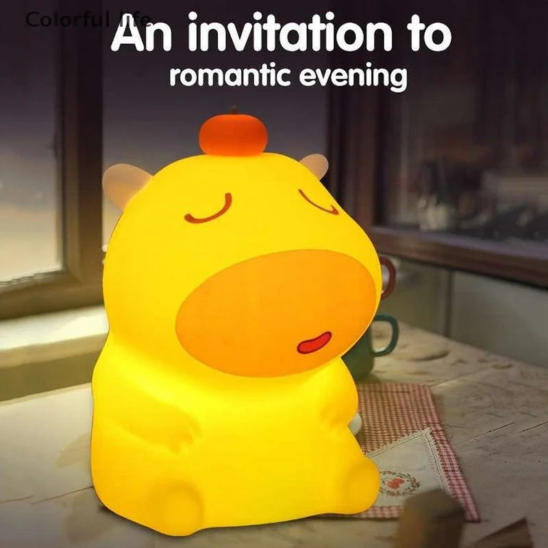 Lampka nocna Lulu z motywem kapibary, silikonowa lampka dotykowa LED, zasilana przez USB, dodaje dekoracji pokoju, idealny prezent dla dzieci