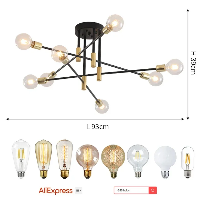 Modern Nordic E27 Black LED Ceiling Chandelier Edison Bulbs Indoor Light Fixtures For Bedroom Living Room Lamp