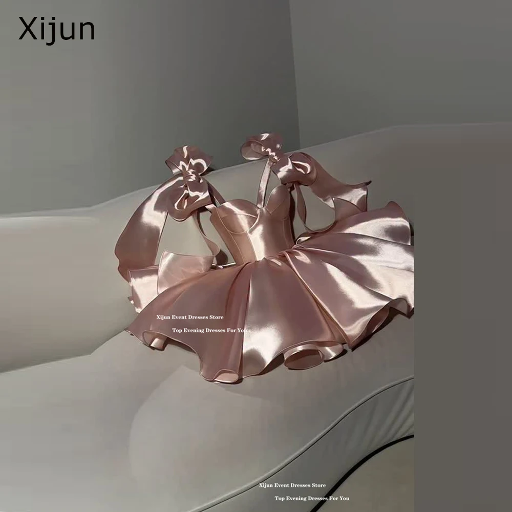 

Xijun Modern Pink Evening Dresses Bow Straps Off The Shoulder Prom Dresses Sweetheart Formal Birthday Party Dresses Customized