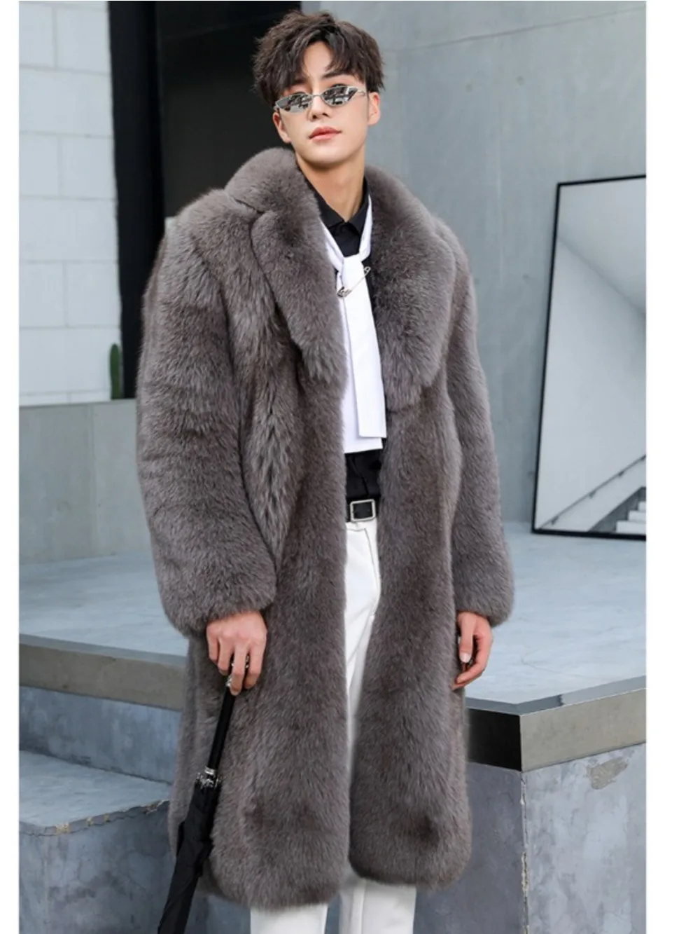 

Men Faux Fur Coat Winter 2025 Thicken Fluffy Long Sleeve Warm Outerwear Luxury Fur Long Bontjas Jackets Long Windbreaker Coat
