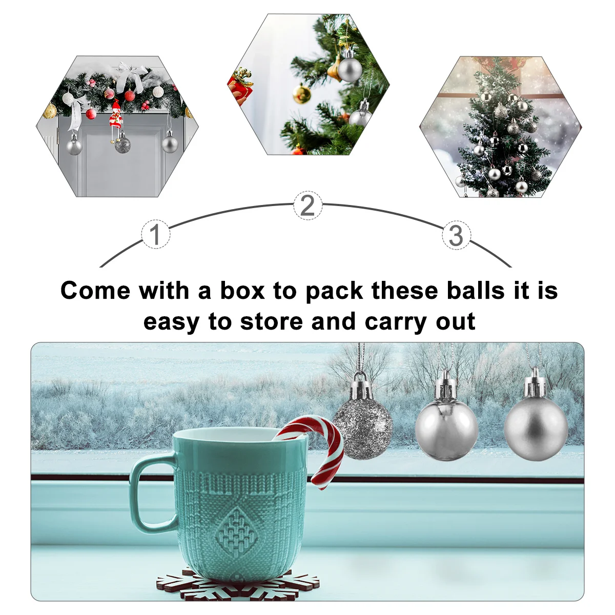 

48Pcs Christmas Ball Ornaments Plastic Lightweight Reusable Xmas Tree Hanging Balls Party Home Office Decorations Seasonal