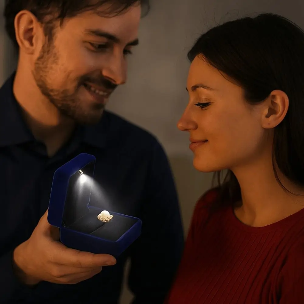 

Delicate with LED Light LED Light Ring Box Velvet Square Wedding Ring Box Solid Color Gift Packaging Box Ring