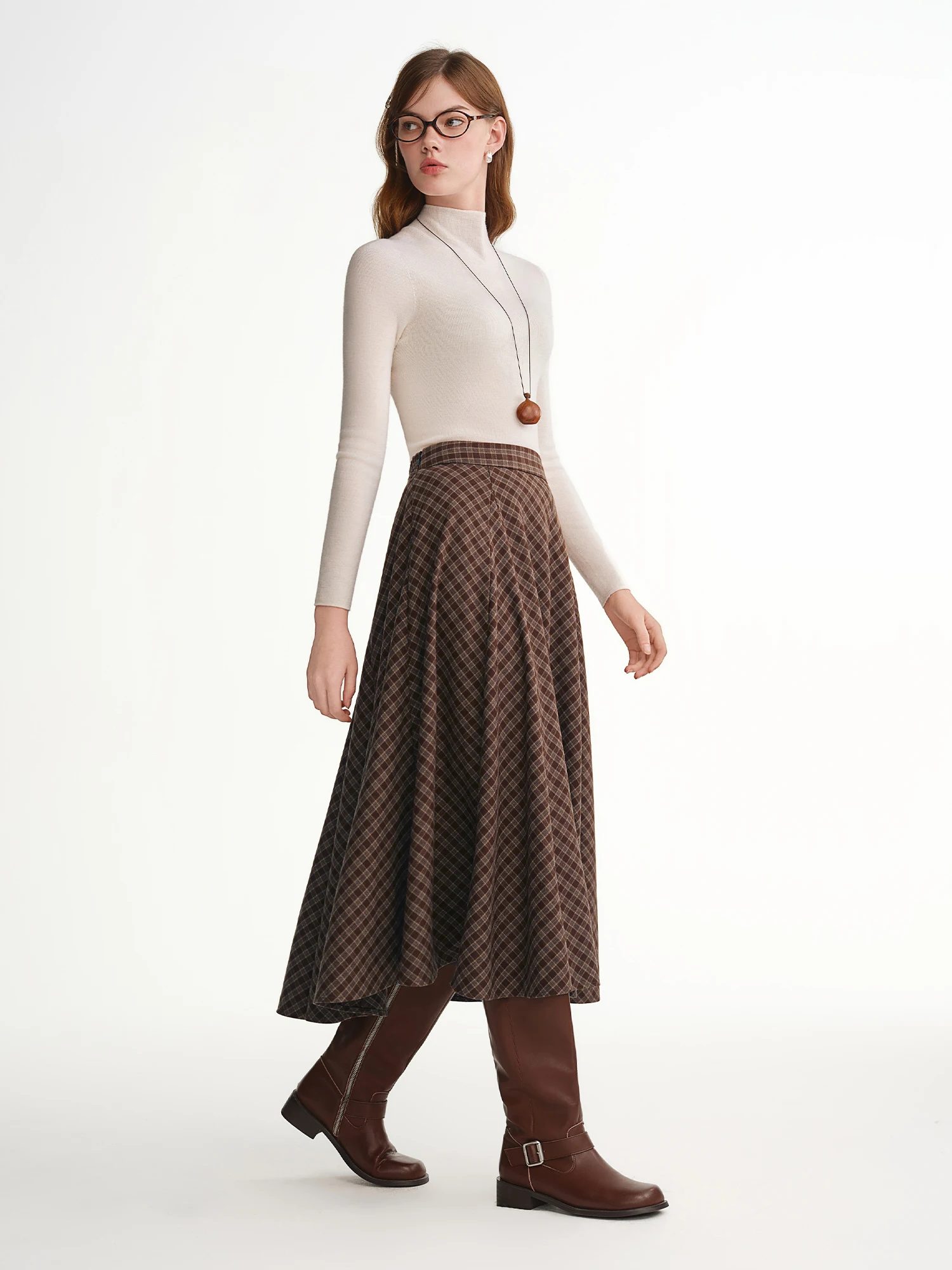 DUSHU 2025 Winter Plus Size Plaid A-Line Skirt Caramel Waffle Pattern High Waist Midi Casual Elegant Retro Skirt Casual Looks