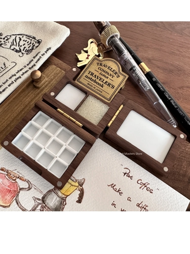 Pure Handmade Customized Wooden Pigment Box Exquisite and Compact Portable Color Box 12 Color Watercolor Travel Box