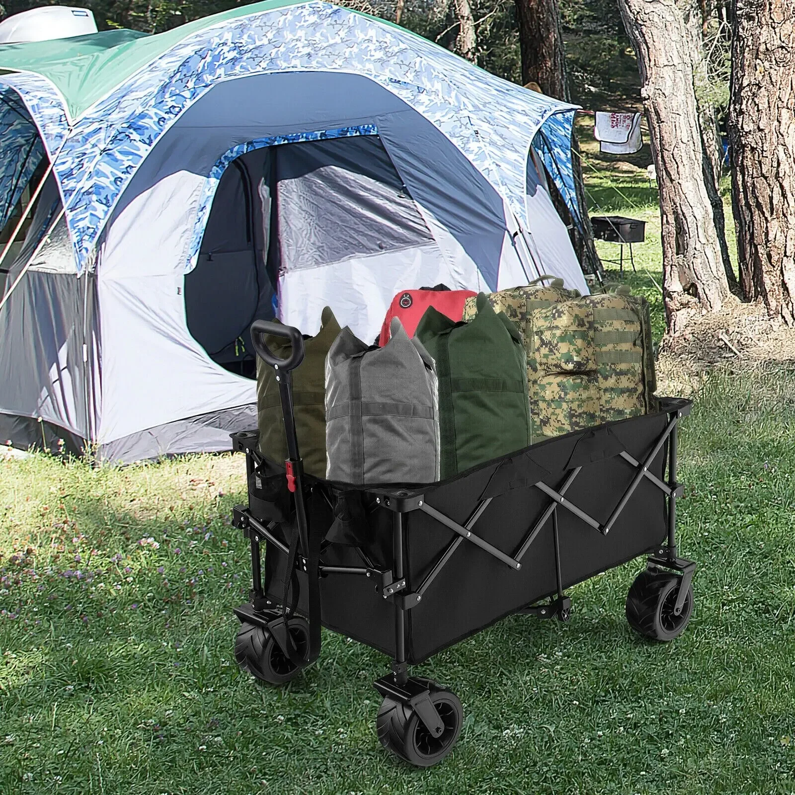 Dobrável Grande Capacidade Praia Wagon, Folding Wagons Caminhões, All-Terrain Rodas Grandes, Outdoor Camping Compras