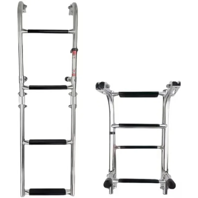 3/4 Step Marine Stainless Steel Telescopic Folding Ladder Boat Ladder Boarding Ladder for Marine Deck Outboard Swimming Platform