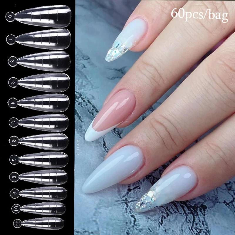60Pcs Podwójne formy do paznokci Przedłużanie końcówek Formy do szybkiego budowania Fałszywe paznokcie Krótkie migdałowe akrylowe formy górne Narzędzie do manicure Diy Art