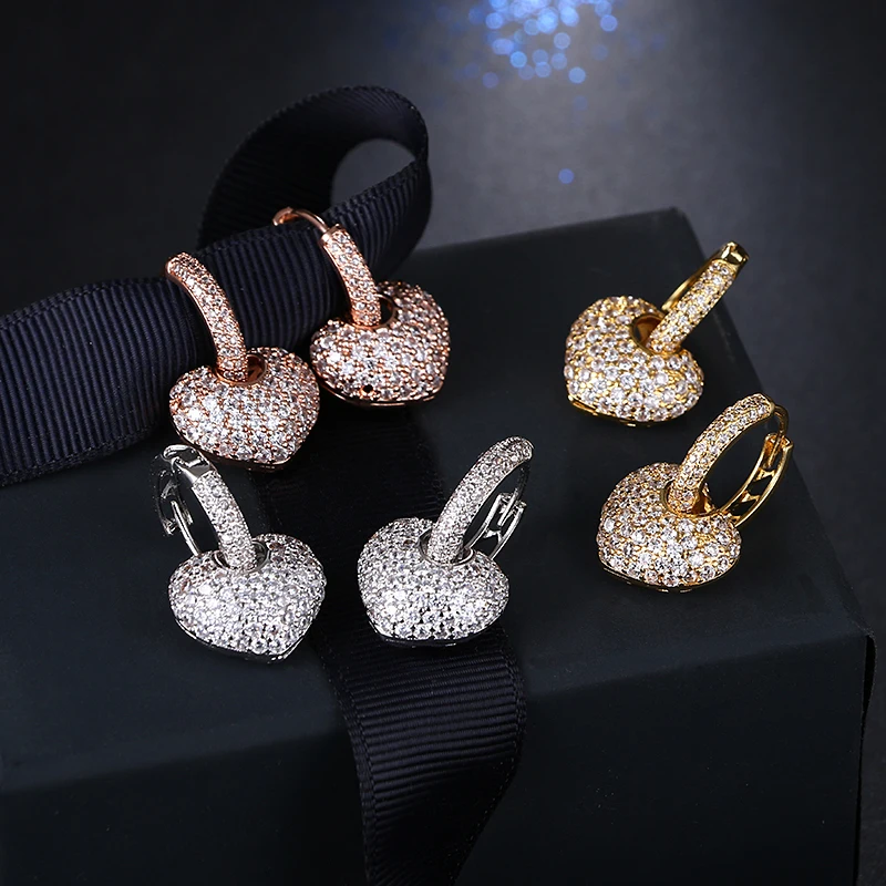 Luxury New Arrival Heart Hoop Earrings with Cubic Zirconia Earings For Women Statement Earring Oorbellen AE358