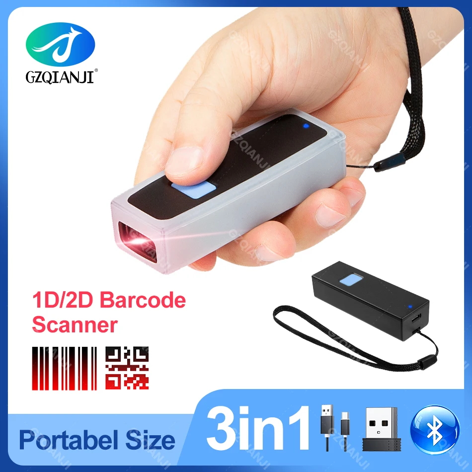 Portable Mini Scanner Wireless Bluetooth 1D 2D QR Bar Code Reader for Express Retail Stores Inventory Management Mobile PC iPad