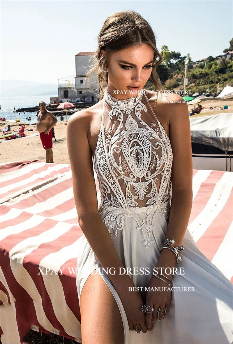 XPAY-Robe de mariée en mousseline de soie, sexy, dos nu, style boho, tenue de plage fendue, pour les patients, quelle que soit la robe de la mariée