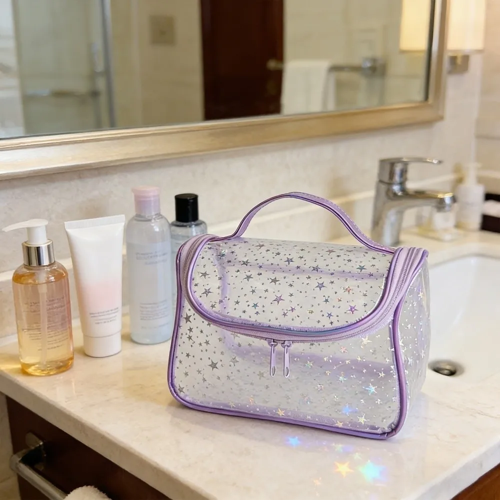 New Transparent Star Cosmetic Bag PVC Waterproof PVC Toiletry Bag Reinforced Handle Double Zipper Makeup Organizer For Travel