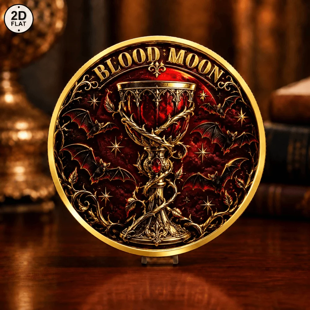 1pc Children of The Night Blood Moon Vampire Challenge Coin Holy Grail Metal Commemorative Token Collectible Gothic Holiday Gift