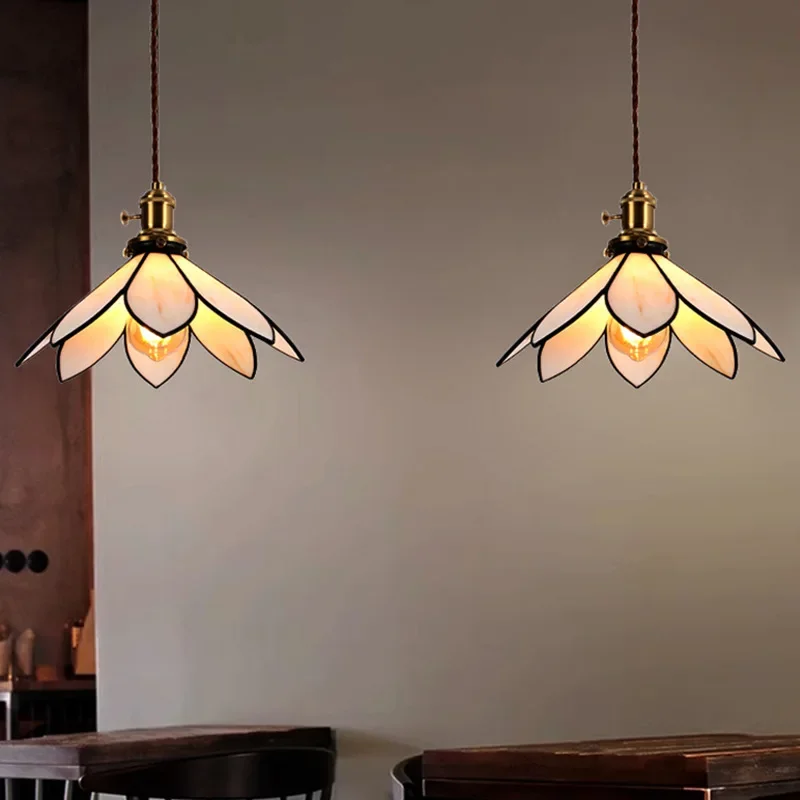Medieval Bar Counter Restaurant Pendent Lamp Duplex Homestay Entrance Lighting Fixtures Colored Glass Bedroom Parlour Chandelier