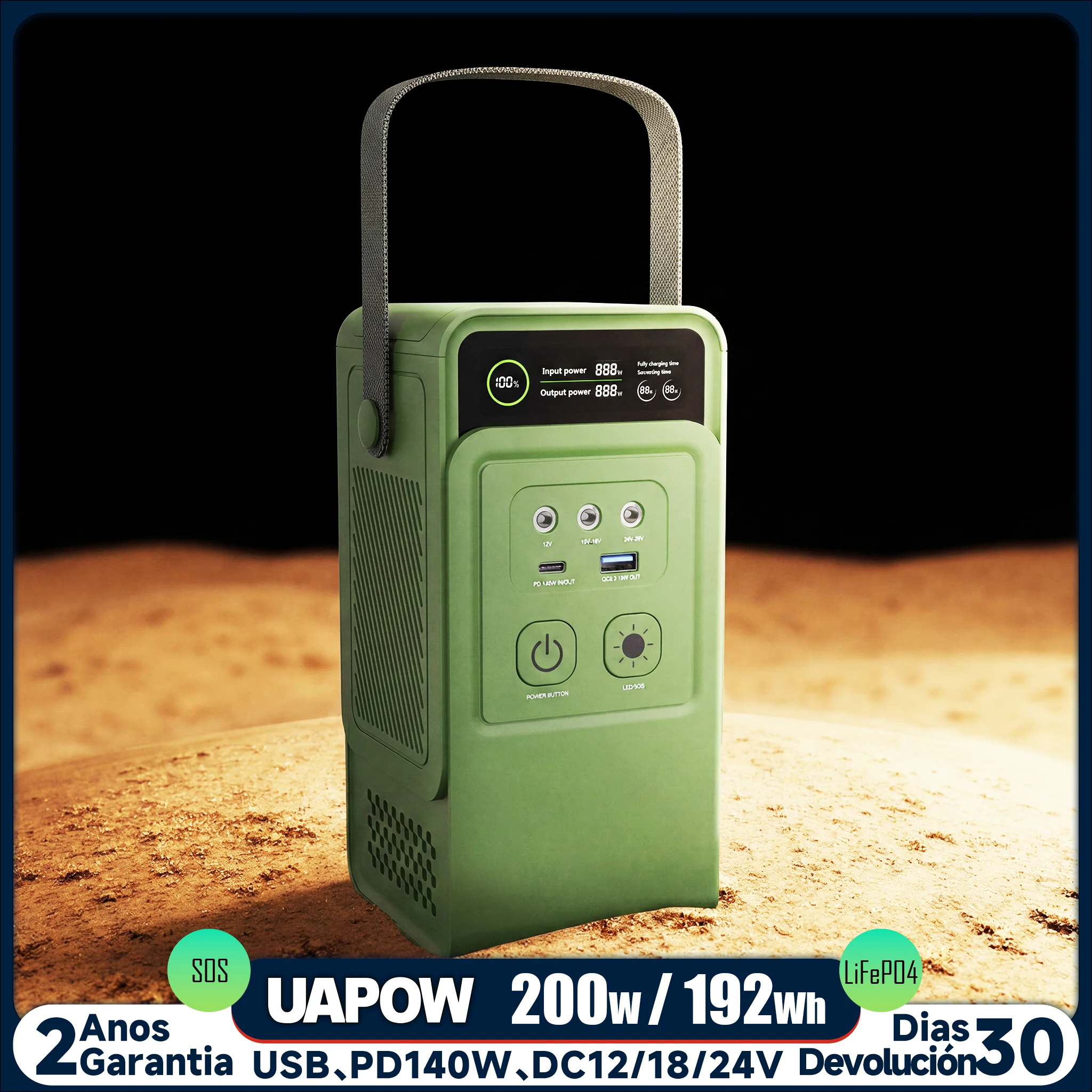 UAPOW 192Wh Portable Power Bank 200W with 12V DC Port for LED Lights Fans Fishing Camping Outdoor All Night Long Power Supply