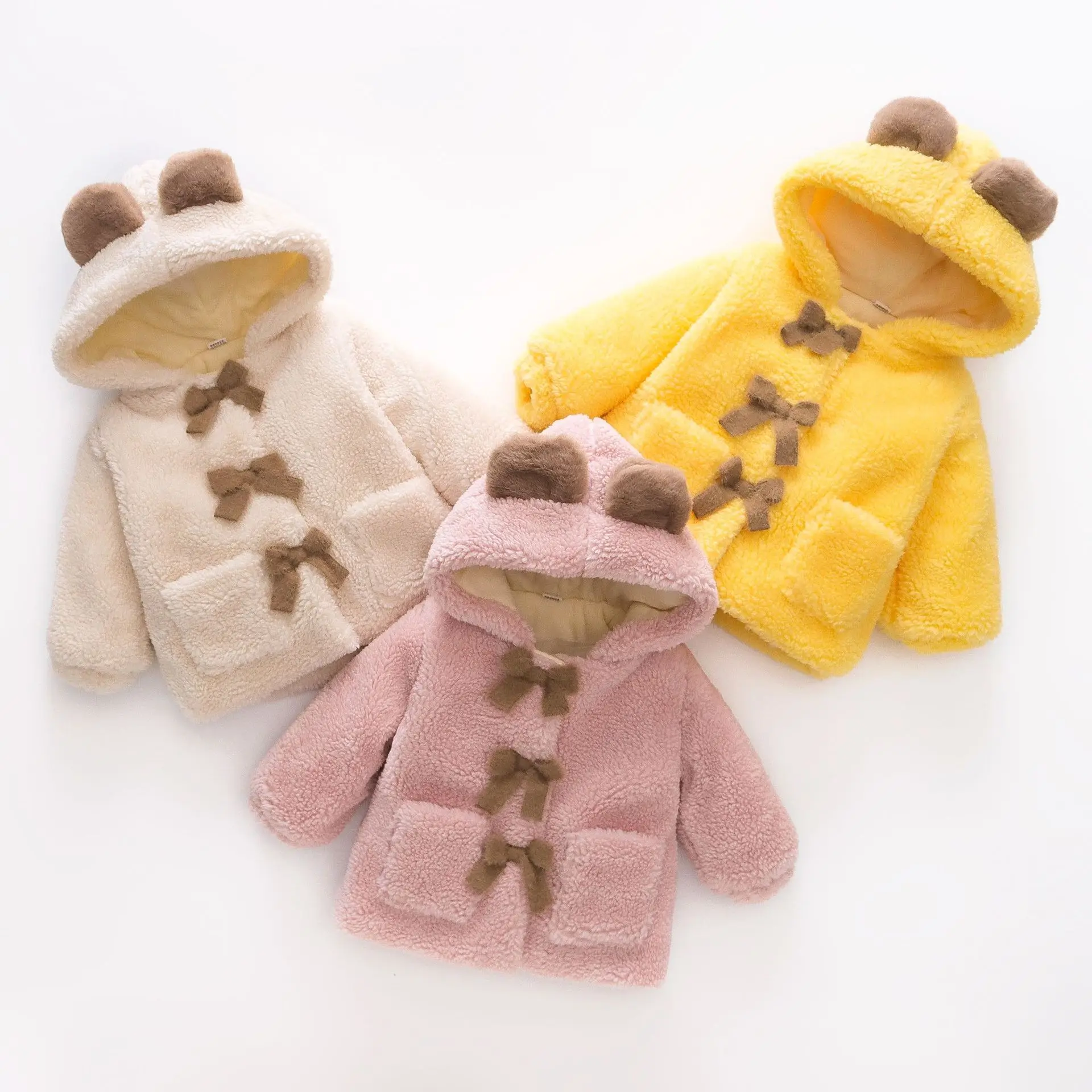 Baby Girl Clothes Autumn And Winter Children Bowknot Front Thick Warm Jacket Kids Fleece Coats Cute Bear Ear Toddler Girls Coat