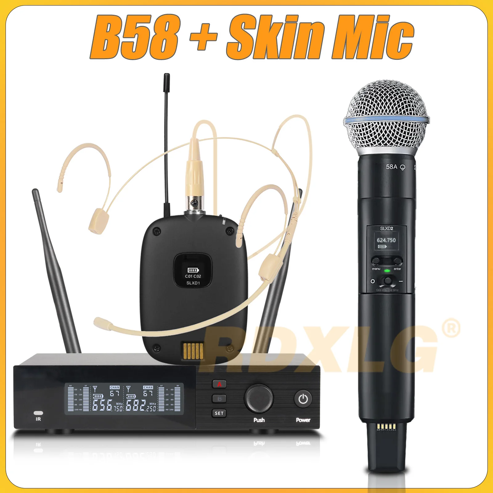 Topkwaliteit! SLXD4 Professionele dubbele draadloze microfoon Stage Performance 2 kanalen 600-699 MHz UHF Karaoke Metal Handheld SLXD2
