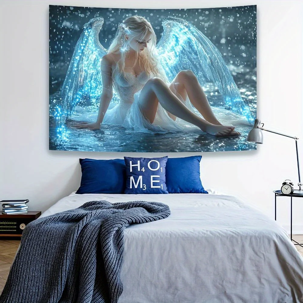 VIKAMA 2D Flat Printing Tapestry Featuring Magical Water Angel With Luminous Wings Ideal For Room Wall Art Decor  Tapestry
