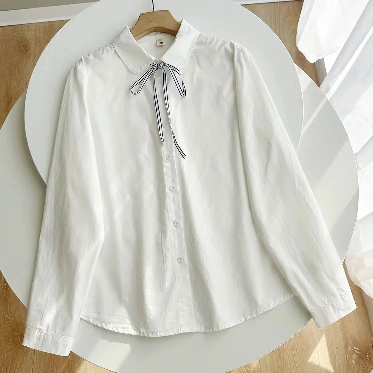 Japanese school uniform women autumn spring cotton bow white shirts and blouses long sleeve tops girls backing shirts